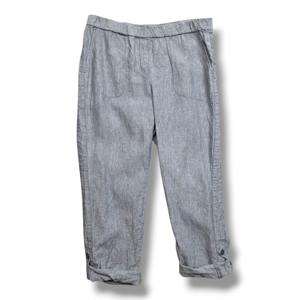 Pure Jill Linen Pants Womens Medium Blue‎ Roll Hem Convertible Pull On Pockets